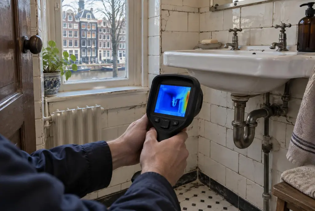 Lekdetectie Maassluis – badkamer met oude leidingen achter de tegels