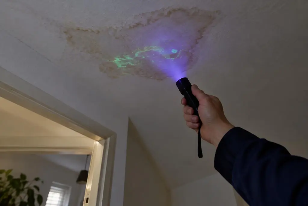 Lekdetectie Maassluis – kleurstof controleren op het plafond met uv-licht